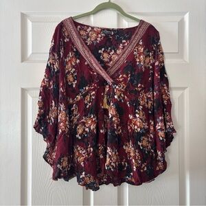 Angie Boho Batwing Floral Blouse Small Hippie